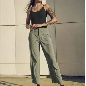 Athleta Tribeca Olive Green Wide Leg Pants with Natural Waist